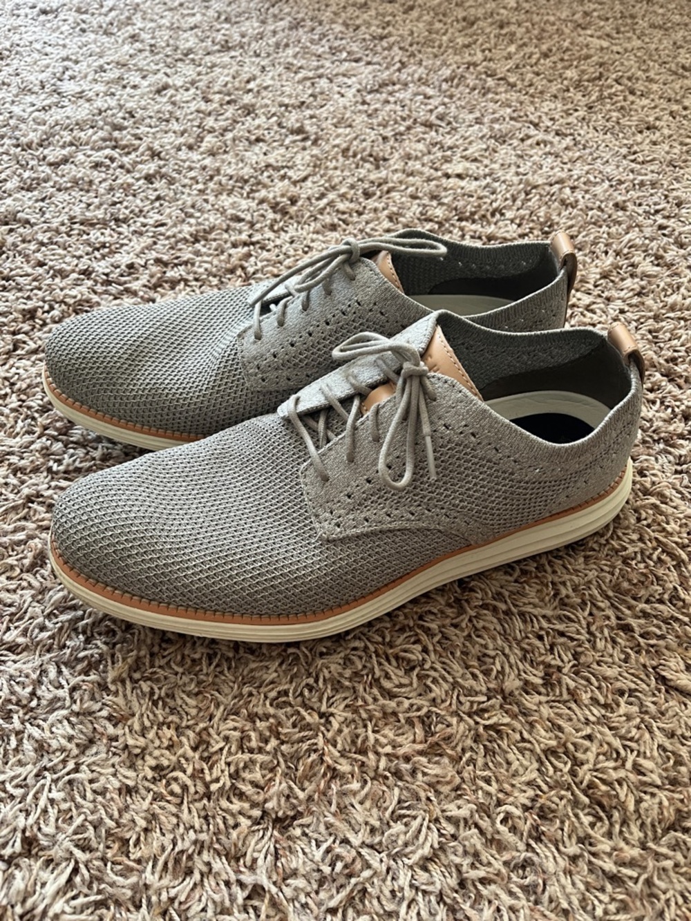 Cole Haan Gray Knit Derby Shoes with Tan Accents
